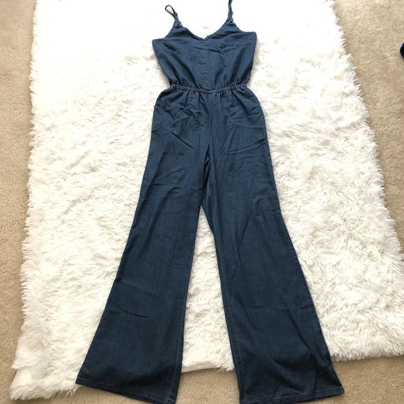 SPOON SLEEVELESS 1 PC JUMPSUIT CHAMBRAY BLUE SZ Sm - Picture 1 of 8
